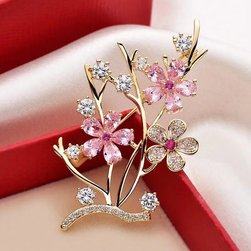 Chinese Style Plum Blossom Brooch For Women Real Gold Plated Sparkling Zircon Lucky Auspicious Lapel Pin For Suit Coat 2026 New