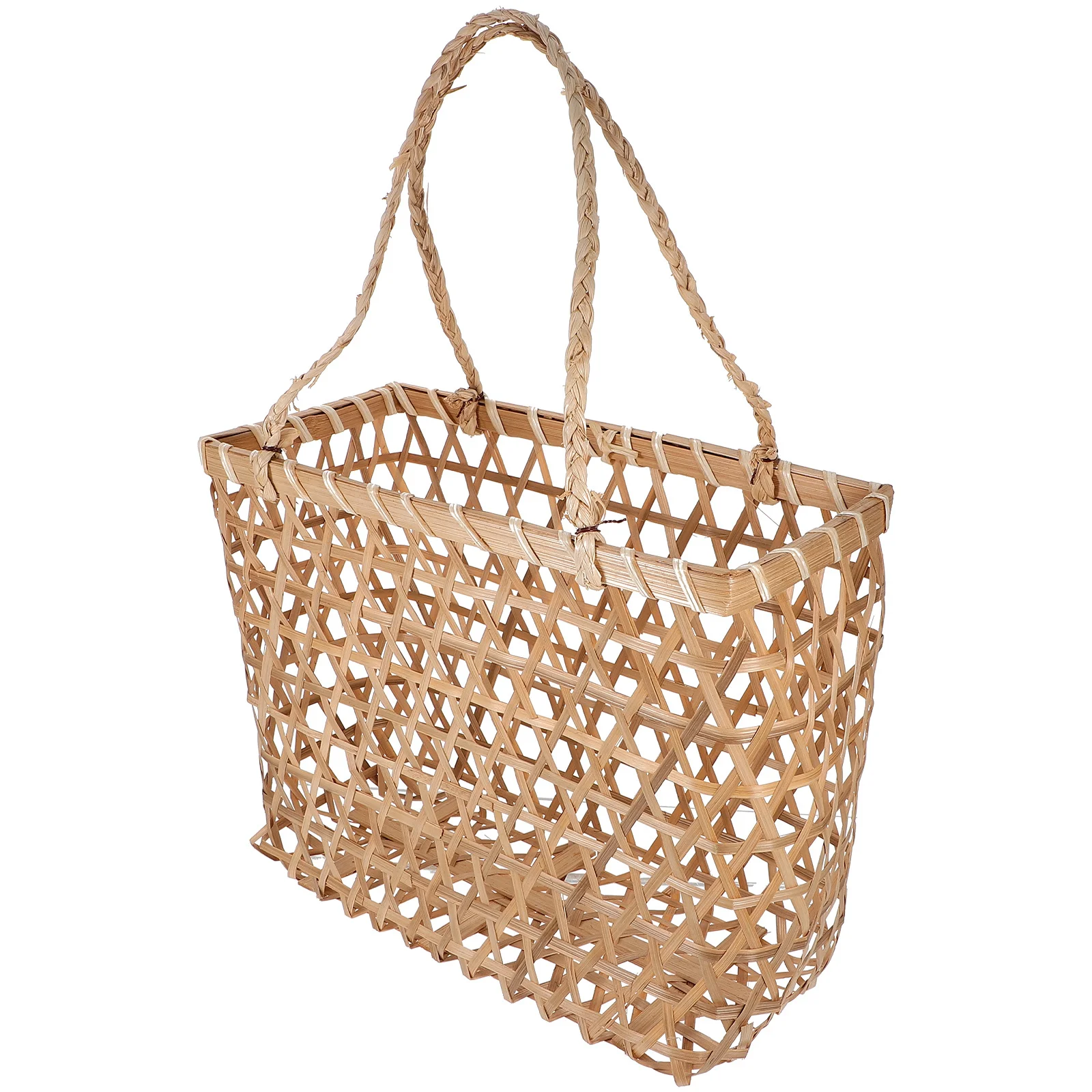 

1pc Handmade Woven Rattan Storage Basket Wood Color Portable Fruit Flower Sundries Organizer Bamboo Container Kitchen Bar