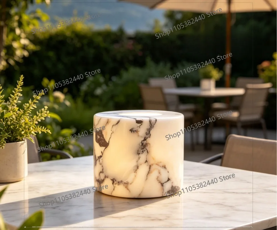Natural Marble Tap Night Light, Creative Bedside Lamp Desktop Decor, Portable Outdoor Ambient Light Souvenir Gift