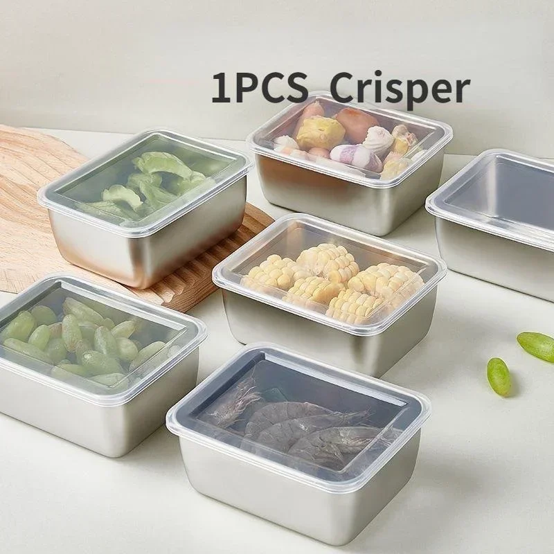 

Stainless Steel Kitchen Food Contact Materials Refrigerator Storage with Lid Seasoning Jar Fresh-keeping Box