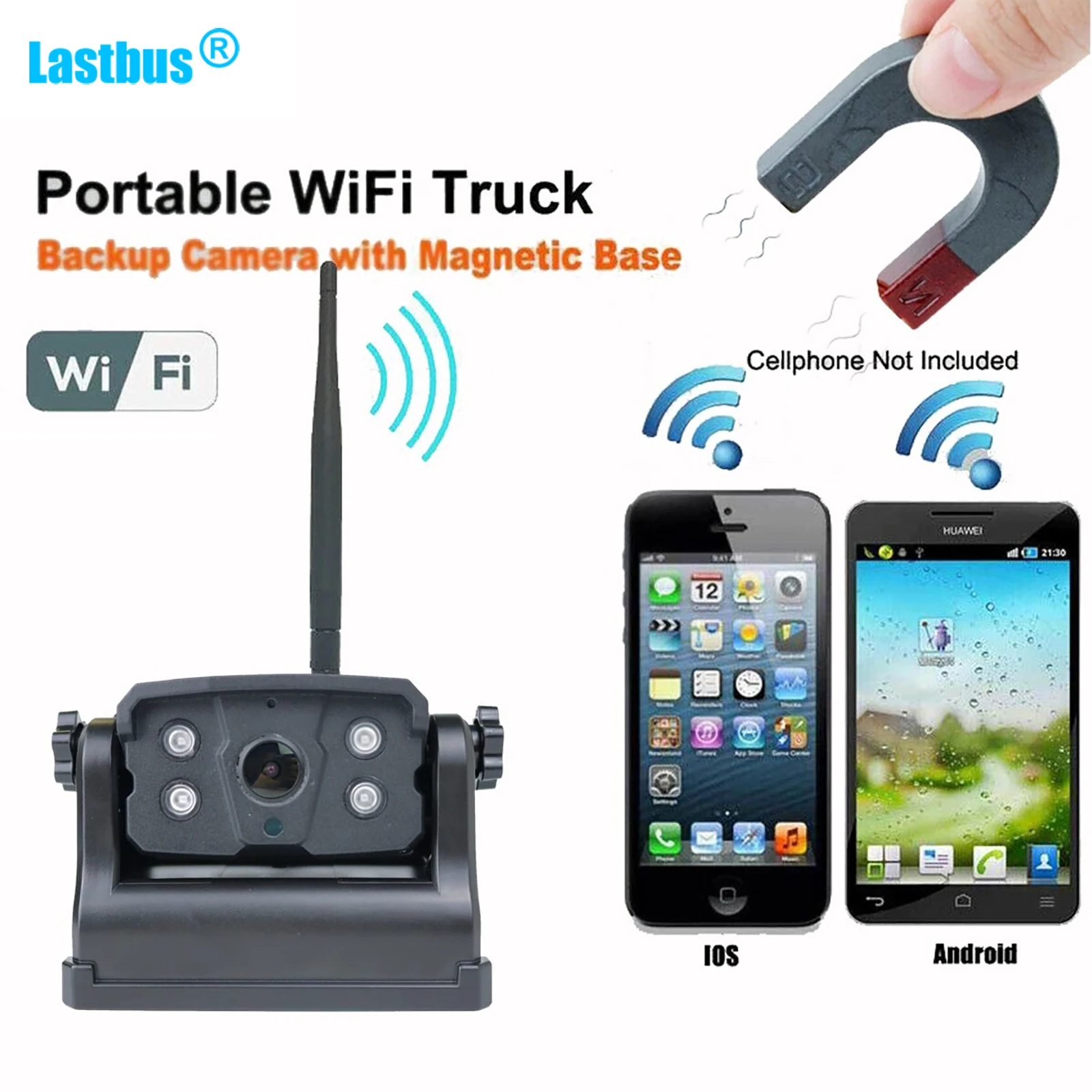 

Lastbus Truck Wireless WiFi Rear View Backup Cam Magnetic Battery Powered Reverse Camera IP68 Waterproof For iOS/Android Phone