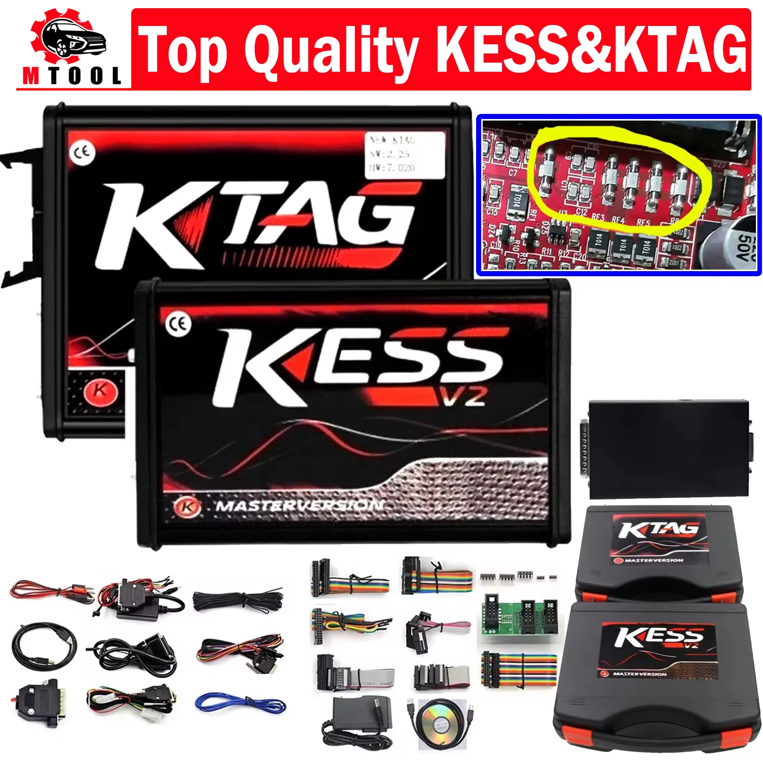 

Для KESS V2 V2.8 красная печатная плата и KTAG V7.020 4-светодиодный чип ЭБУ, программатор инструментов для настройки с ящиком для инструментов