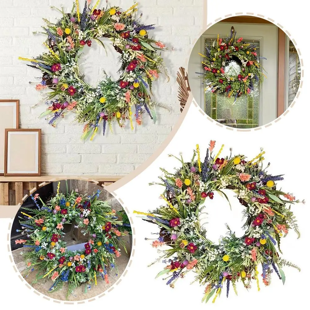 

Daisy Lavender Floret Wreath Artificial Flower Plant Wall Decor Wedding Hanging Garland Festival Home Decoration Door Resta T9D6