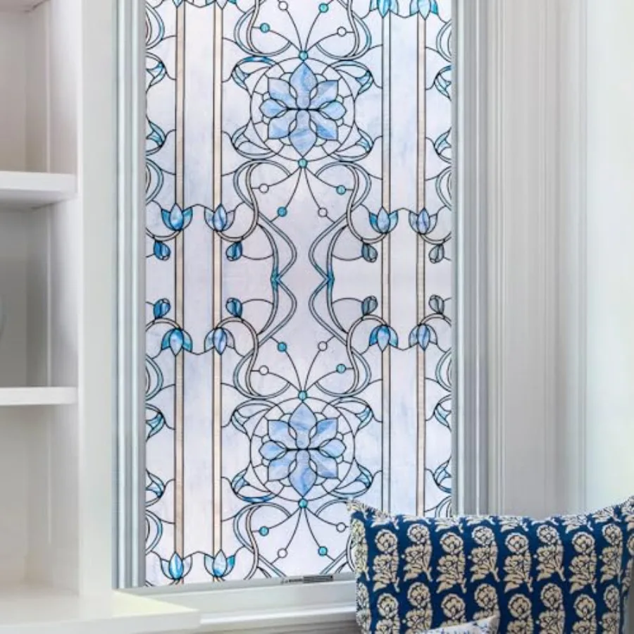 

3D Staed Glass Wdow Privacy Film, Heat Control UV Blockg Static Clg Decorative Wdow Film for Bathroom, Front Door, Home Non Adh