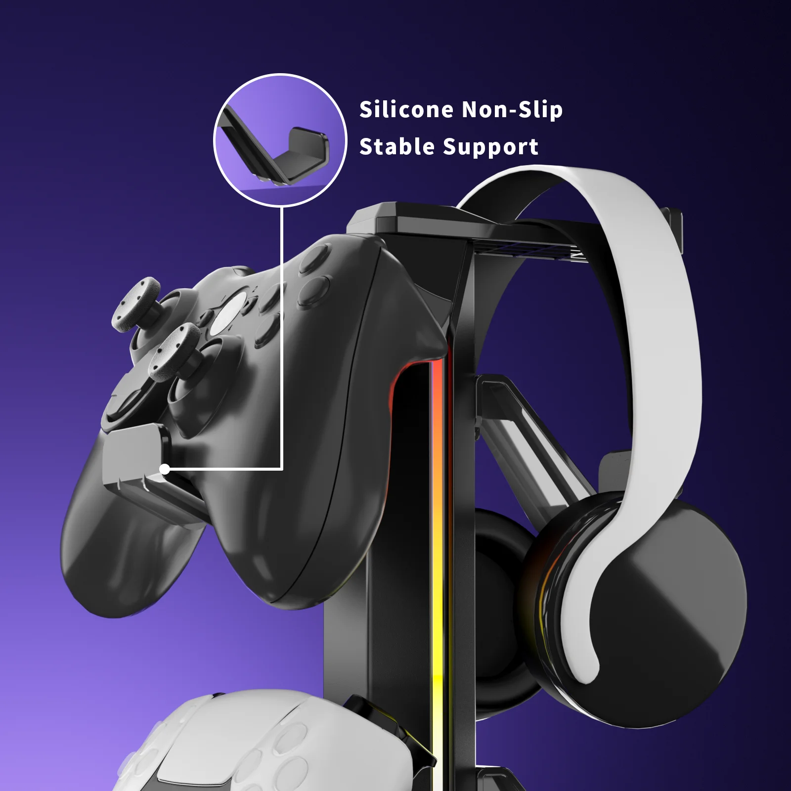 REMANK RGB Universal Game Controller Stand For PS5 PS4 Xbox Switch 2 With USB Multiple Light Modes Headphone Stand Bracket Hook view 3