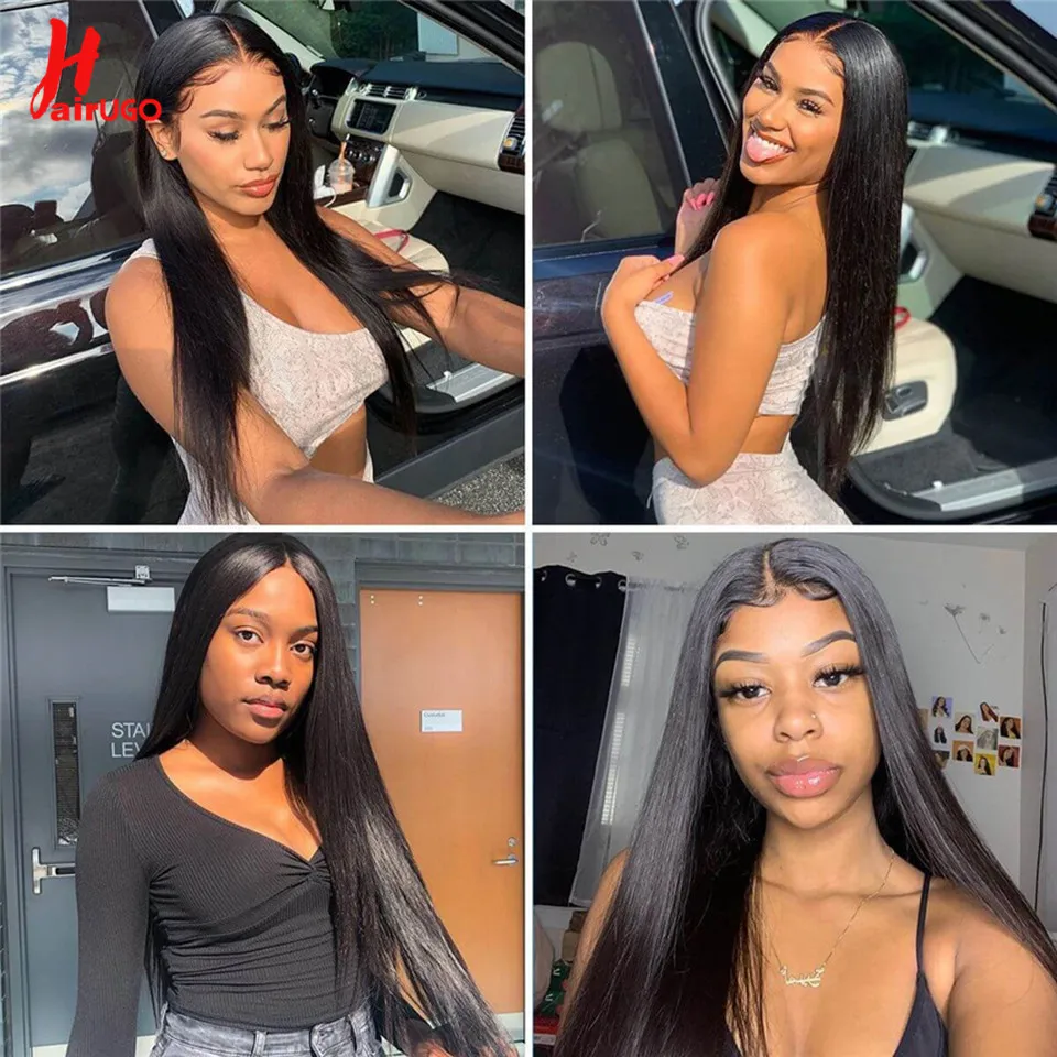 HairUGo-Perruque Lace Closure Wig Naturelle, Cheveux Lisses, 5x5, avec Baby Hair, Transparent, pour Femme
