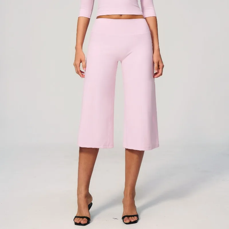 Women Wide Leg Capri Pants High Waist Yoga Loose Fit Quick Dry Flowy Culottes Summer Casual Trousers Gym Workout Fitness Pants