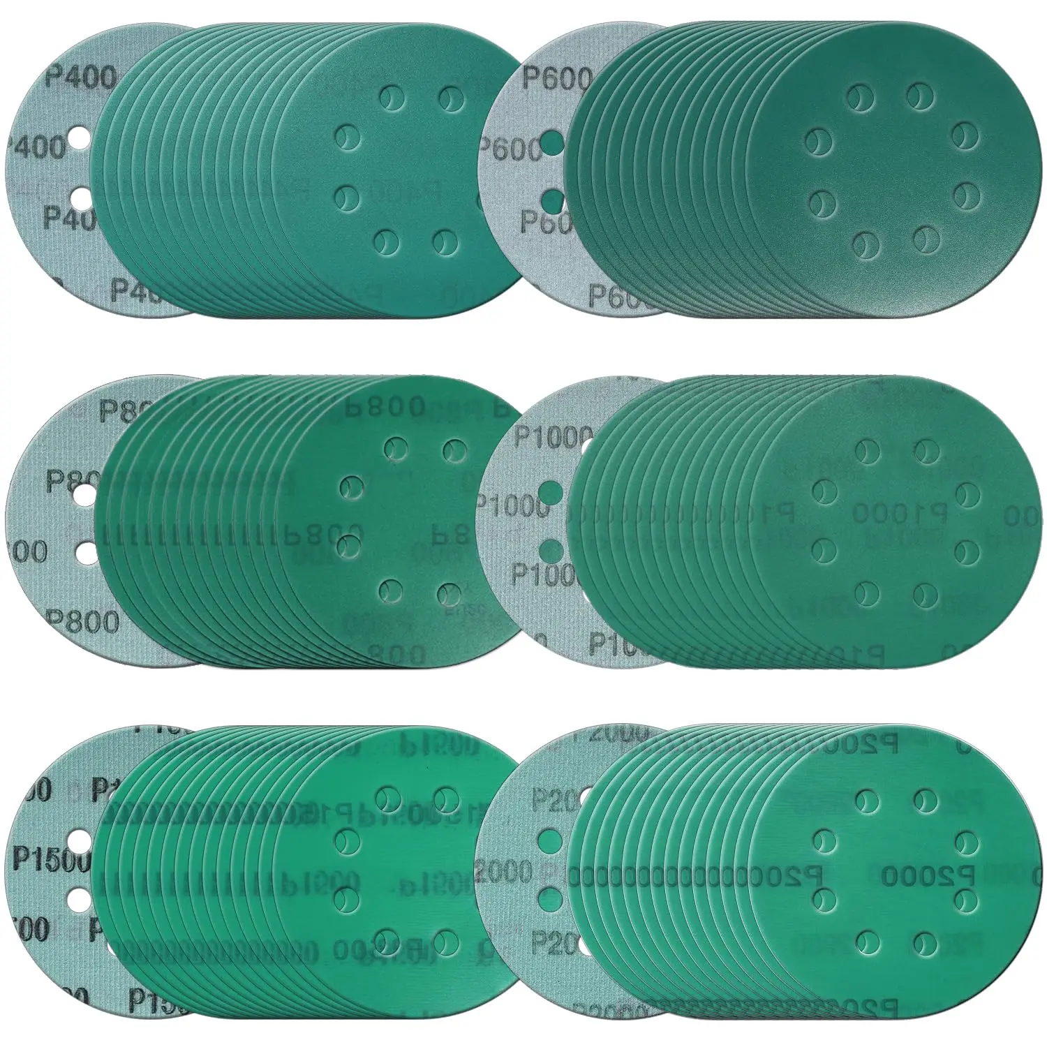 40Pcs 5 Inch 125MM 8 Holes 60 to 2000 Grits Hook and Loop Polyester Film Sandpaper Sanding Disc Abrasive Polishing Tools