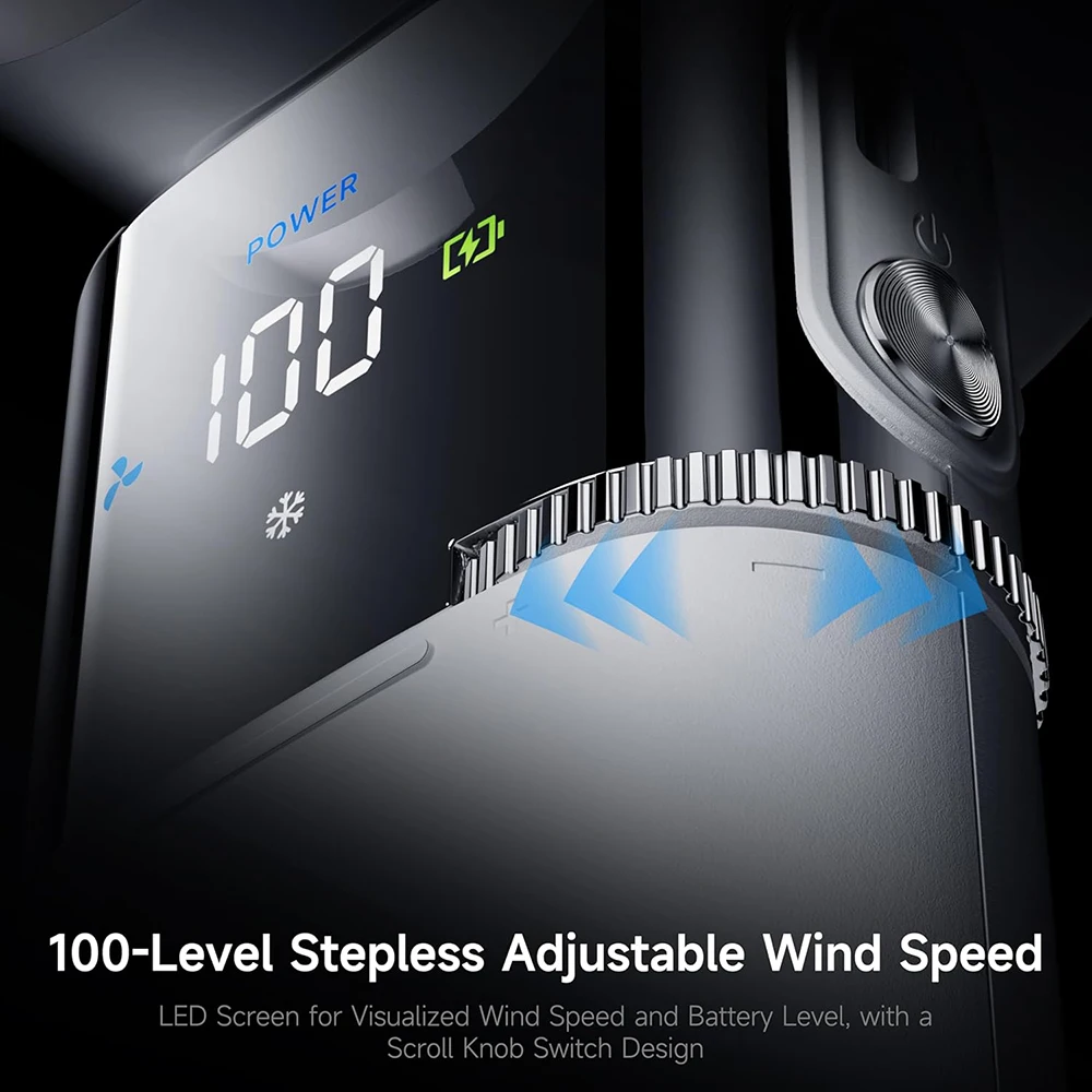 مروحة 3 في 1 للتنقل/المكتب المنزلي، بطارية 6000 مللي أمبير، 120 °   دوران، سرعة ستبليس وكابل مدمج من النوع C للمنزل