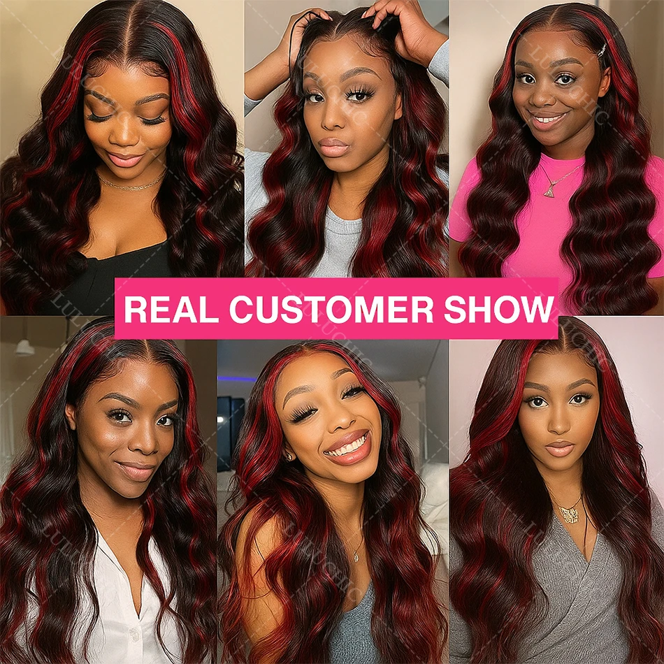 1B/99J أومبير الأحمر مع الأسود يسلط الضوء على الجسم موجة 5x5 غلويليس الباروكات شعر الإنسان للنساء 200% بورجوندي الملونة الدانتيل إغلاق الباروكات