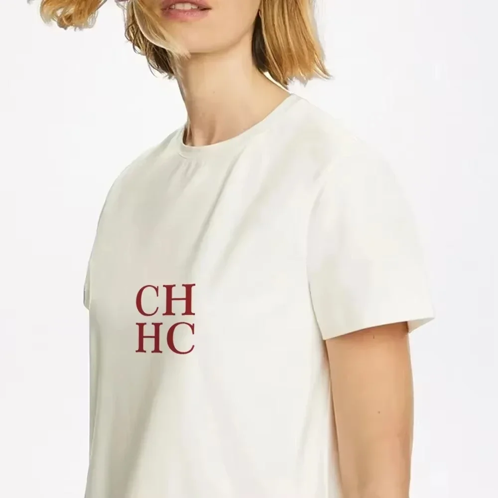 CHCH Women T-Shirts Short Sleeved Tees Casual New White Tops Women's Tee Embroidery Fashion Ladies Cotton Shirts Women Tees Tops