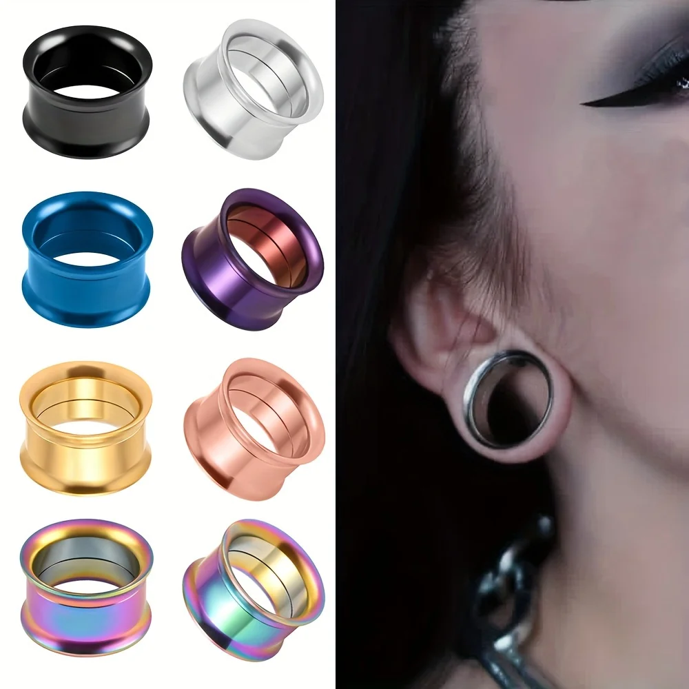 2pcs Surgical Steel Screw fit Ear Flesh Tunnel Plugs Anodized Internally Thread Double Flared Hollow Ear Expander Gauge Jewelry