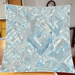 Versatile Headwear Bag Clothing And Accessories Square ScarfNew Paris City Building Twill Printing Women's Fashion Travel Shawl