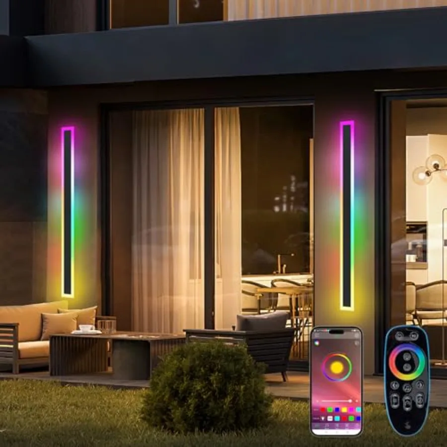 

Outdoor RGB Long Wall Lights, 57.5inch 2 Pack RGB/Warm/White Dimmable Modern Led Wall Lighting, Ip65 Waterproof Long Wall Sconc