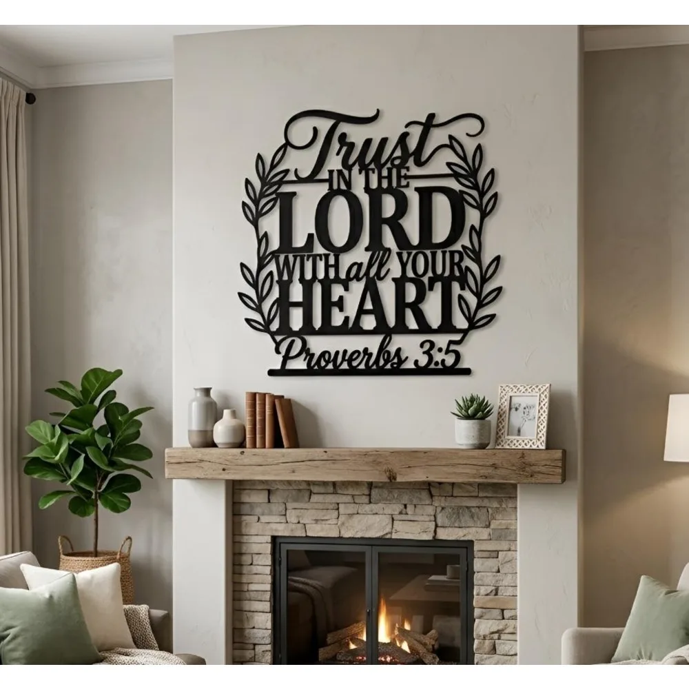 Trust In The Lord Metal Wall Art Proverbs 3:5 Christian Religious Faith Inspirational Hanging Home Decor Sign