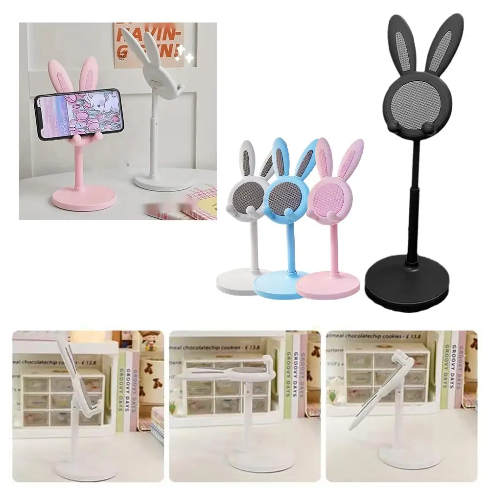 Pink Phone Holder Desktop Cell Phone Stand For iPhone 13 14 Smartphone Adjustable Lovely Rabbit Cartoon Table Support