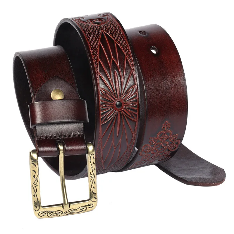 Cowhide embossed waistband with retro ethnic style belt needle buckle unisex casual belt for men and women belts for men