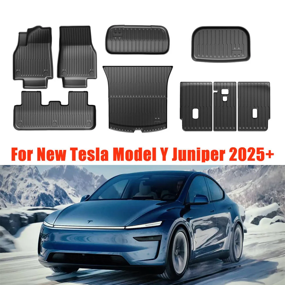

For New Tesla Model Y Juniper 2025+ TPE Floor Mats & Cargo Liner, All Weather Trunk Mats Floor Liner Backrest Mats