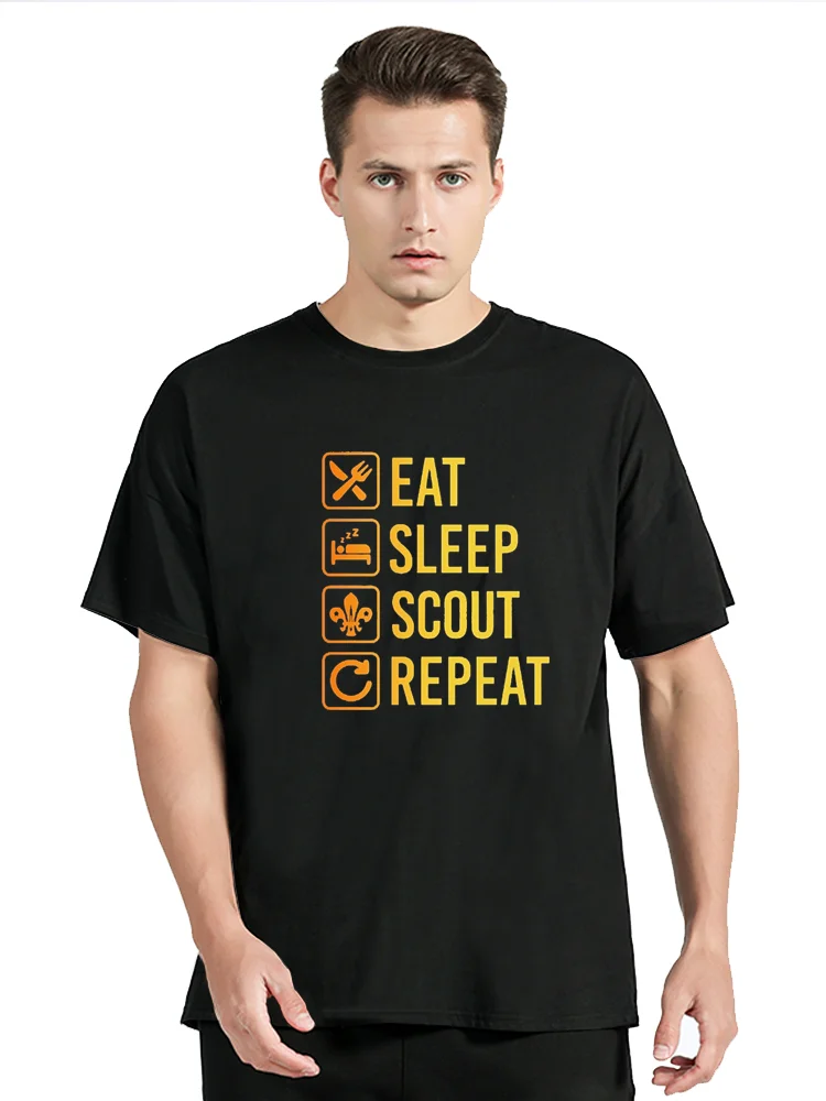 Eat Sleep Scout Repeat Funny T-Shirt Boy Scouting Men T Shirts Short Sleeve Trend Clothing 100 % Cotton T Shirt For Boy Tees