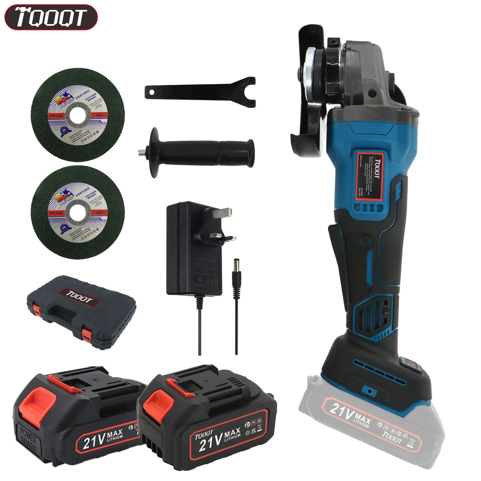 21V 100mm Electric Cordless Angle Grinder, Brushless Angle Grinder Electric Power Tools 2 Batteries with Auxiliary Handle image 3