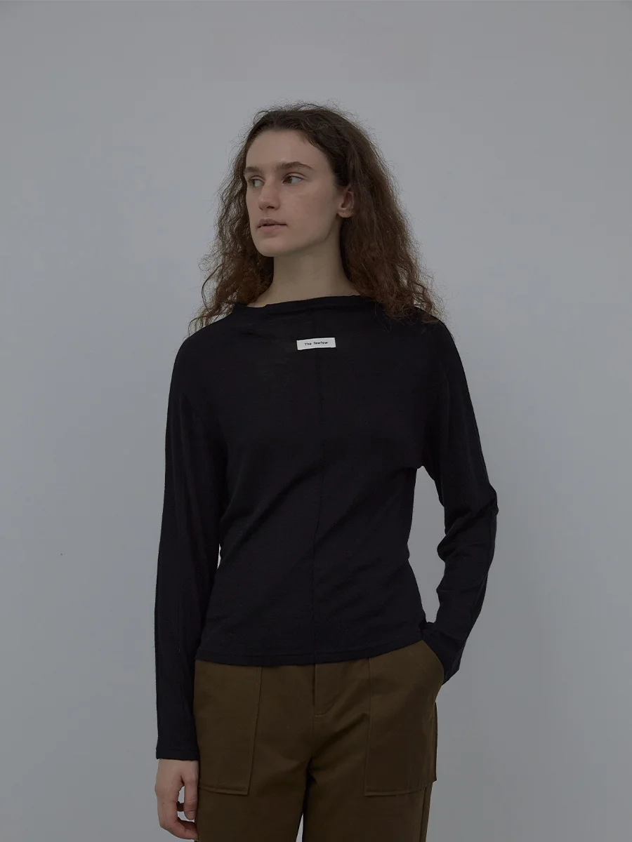 

The Fewfew Wool Blend Fine Skin-Friendly Logo f Двухцветная трикотажная основа с высоким воротником irt Casual Sle Slim Fit Long Sve