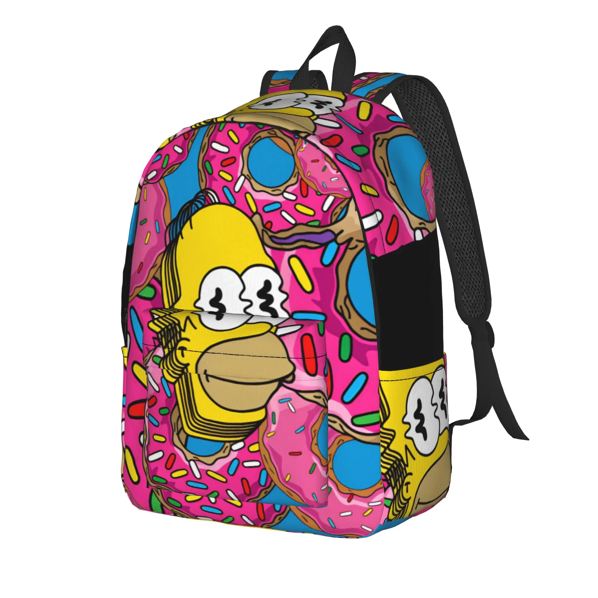 Homer S-Simpsons Donut Vortex Pattern Backpack  Aesthetic Backpacks Women Men Hiking Durable High School Bags Custom Rucksack