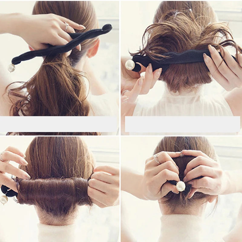 Simply Bun Hairstyle Woman Braiding Hair Ball Head Hair Tool Sponge Double Hook Hair Stick Pearl Hair Ring Bun Hair Accessories