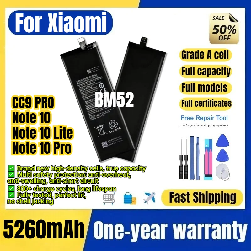 BM52 for Xiaomi CC9 PRO/Note 10/Note 10 Lite/Note 10 Pro Phone Battery 0 Cycle High Capacity Battery Replacement Bateria  Tools