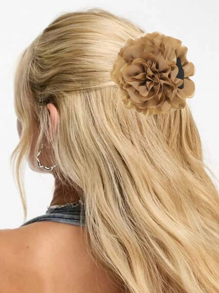 

Flower Mesh Hair Claw Girls Pleated Ponytail Hair Crabs Hairpin Ladies Simple Sweet Beach Headwear Fashion Hair Accessories