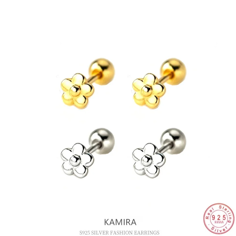 

KAMIRA 925 Sterling Silver Tiny Flower Screw Back Stud Earrings for Women Cartilage Tragus Piercing Earrings Gift Accessories