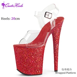 20CM/8inches Exotic Stripper High Heel Sandals Transparent Upper Glitter Stiletto Heels Pole Dancing Shoes For Fashion Mode