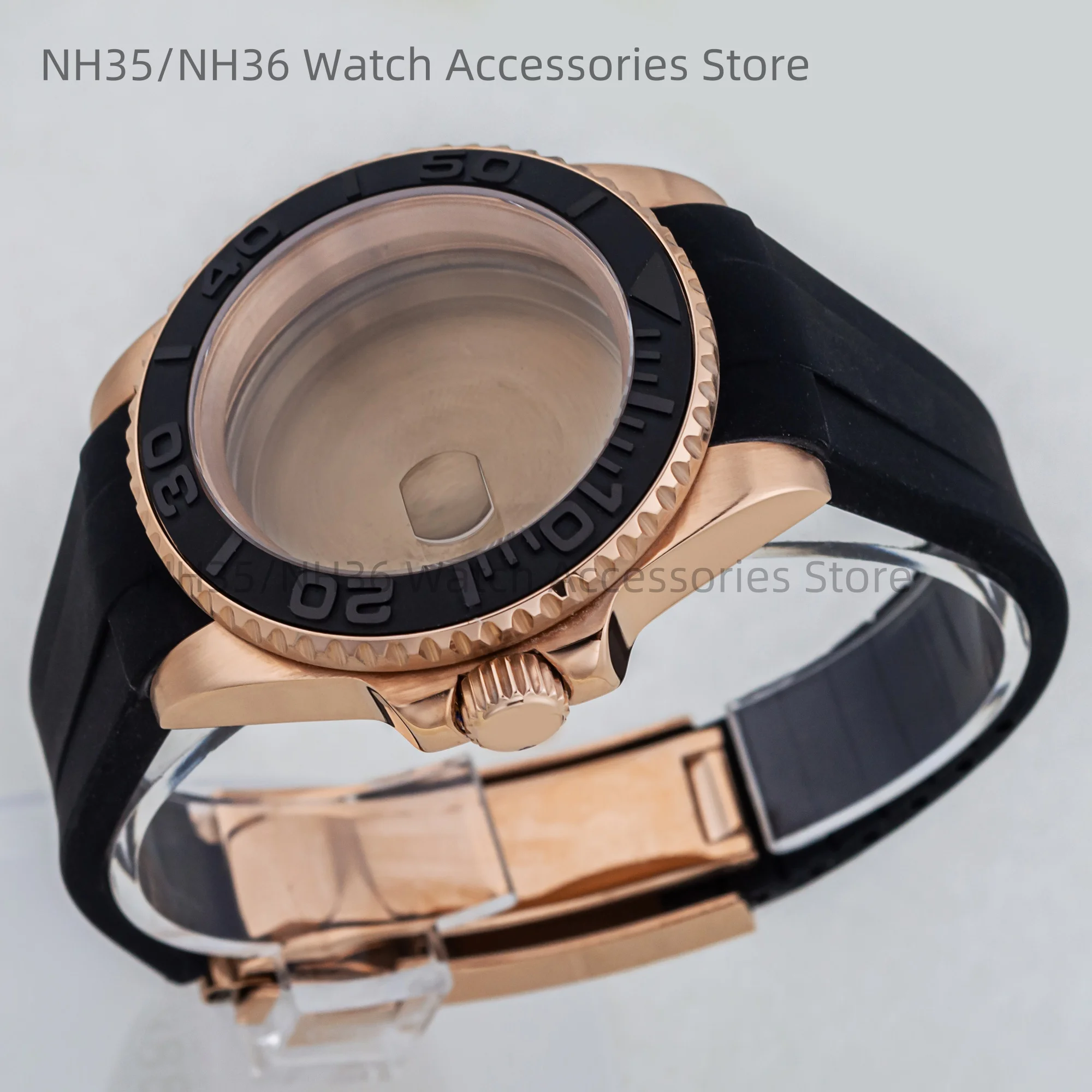 40mm Rose Gold Watch Case Ceramic Bezel Sapphire Glass Stainless Steel for NH35 Nh36 Nh34 Automatic Movement Yacht-master Case