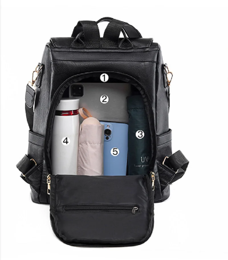 Hot Sale New Women's Fashion Rivet Large Capacity Anti Theft Leather Backpack Casual Travel Shoulder Bags Notebook School Bag