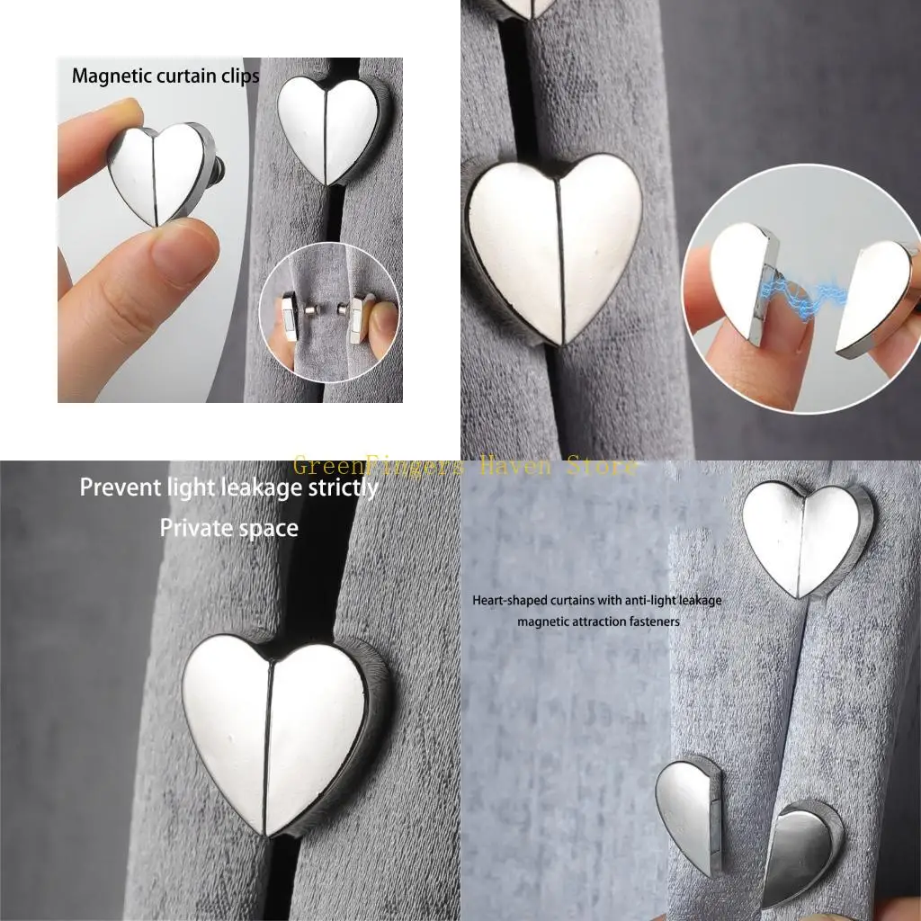 F68D Reusable Silver Heart Curtain Magnets Set of 10 Without Tool Need Strong Adhesion for Bedroom Living Room Decoration