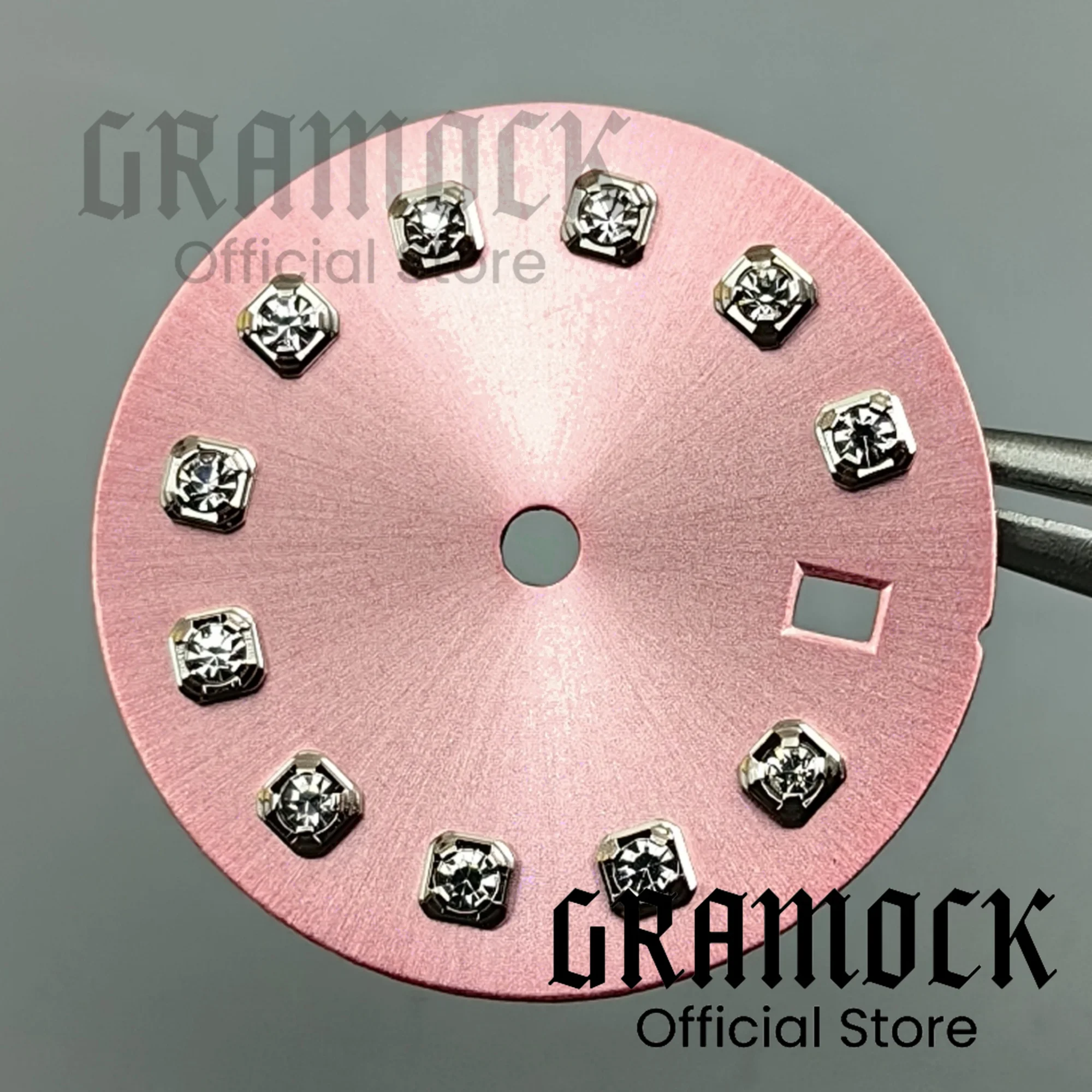 GRAMOCK 20.5mm Lady's NH05 Pink Sunburst Watch Dial Diamond Index Date Window Fit NH05 NH06 Movement For 26mm Women's Watch Part