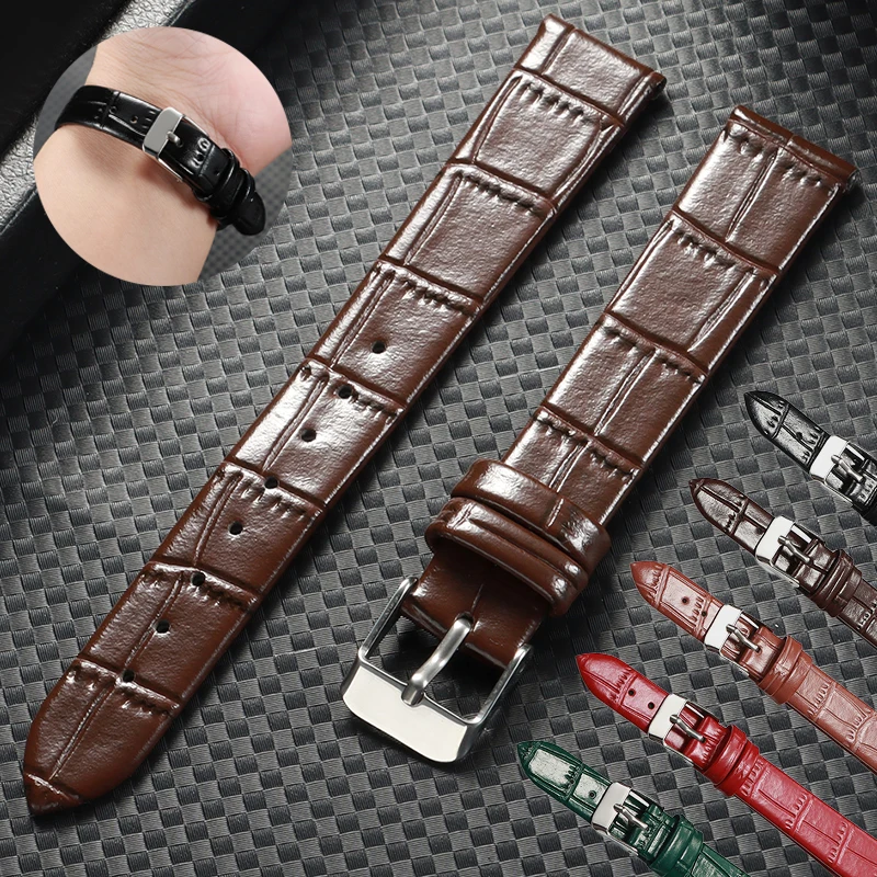 Leather Watchband 8mm 10mm 12mm 14mm 16mm Bamboo Joint Pattern Soft Comfortable Cowhide Strap Elegant Wristband for Business Use