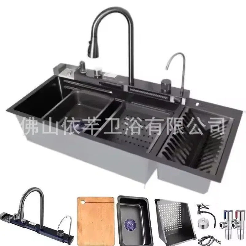 for New Whale 304 Stainless Steel Kitchen Large Single Slot Sink Digital Display Vegetable Basin with Bar Sink