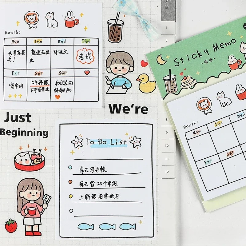 Sunny Day Pay An Series Memo Pad 1‑4Pcs Random, N Times Tear‑off Message Notes, Kawaii Creative Notebook for School Stationery