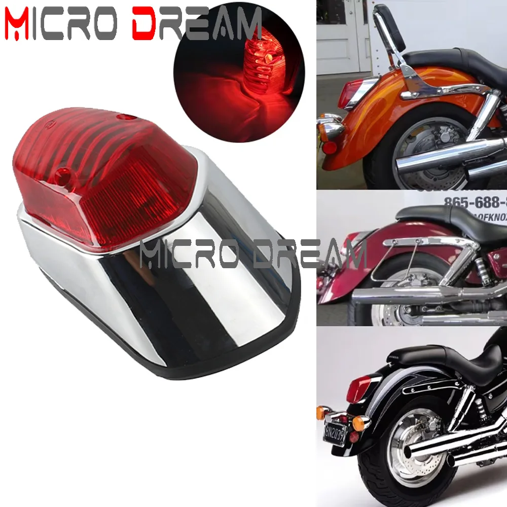 12V Red Lens Rear Taillight Running Brake Light For Kawasaki Vulcan 650 900 Honda Shadow Sabre GL VT 1100 1200 400 500 700 750