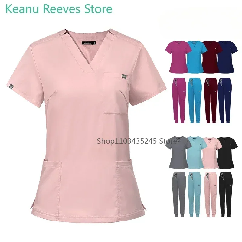 Multicolor Scrubs Uniform Short Sleeve Tops+Pants Nursing Uniform Women Pet Shop Doctor Scrub Medical Surgery Workwear Scrub Set