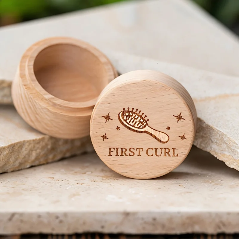 3pcs 2D Baby's Wooden Teeth And Fetal Hair Storage Box Hair Comb Pattern Keepsake Gift for Preserving Precious Memories