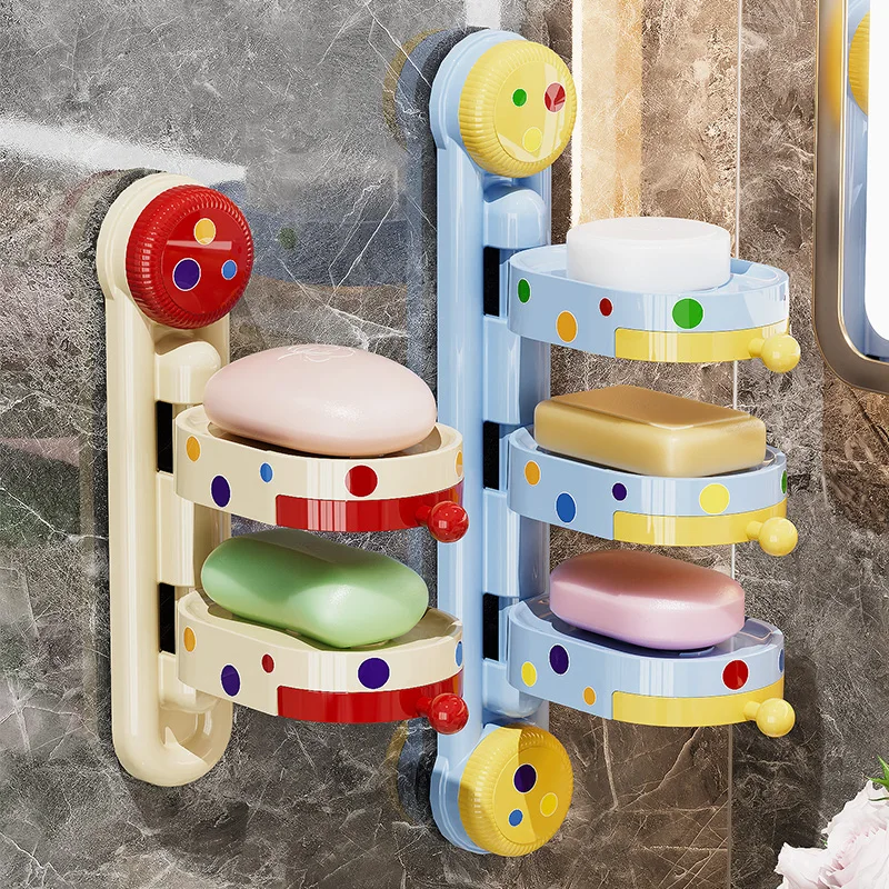 Suction cup rotating soap box wall mounted non perforated double-layer draining soap storage rack bathroom accessories