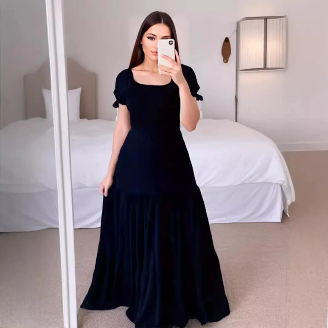 Spódnica damska 2024 Commuter Sle, jednolita, kwadratowy dekolt, patchworkowa, długa, modna, z wysokim stanem, w kształcie litery A, bez szwów.