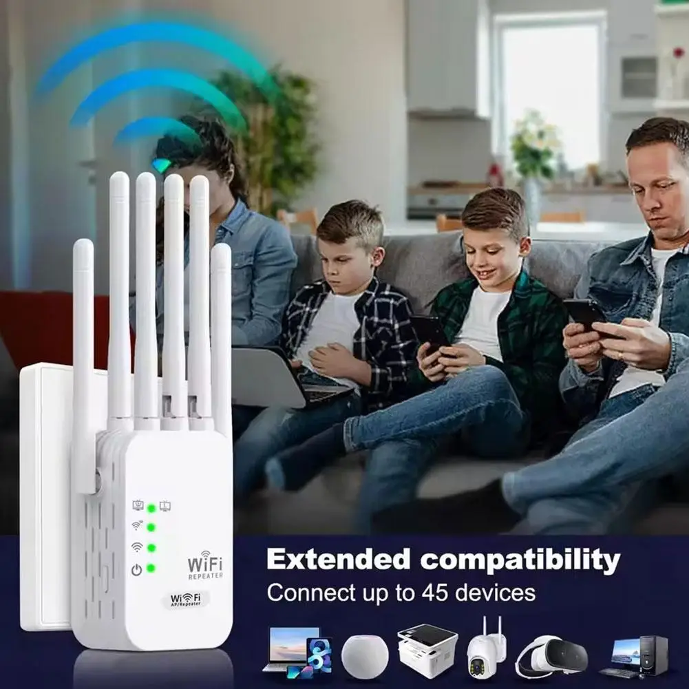 Extensor WiFi amplificador de señal WIFI 6 antenas potente potenciador de señal penetración 5,8 GHz/2,4 GHz banda 1200Mbps Dual Home Wa P9D9
