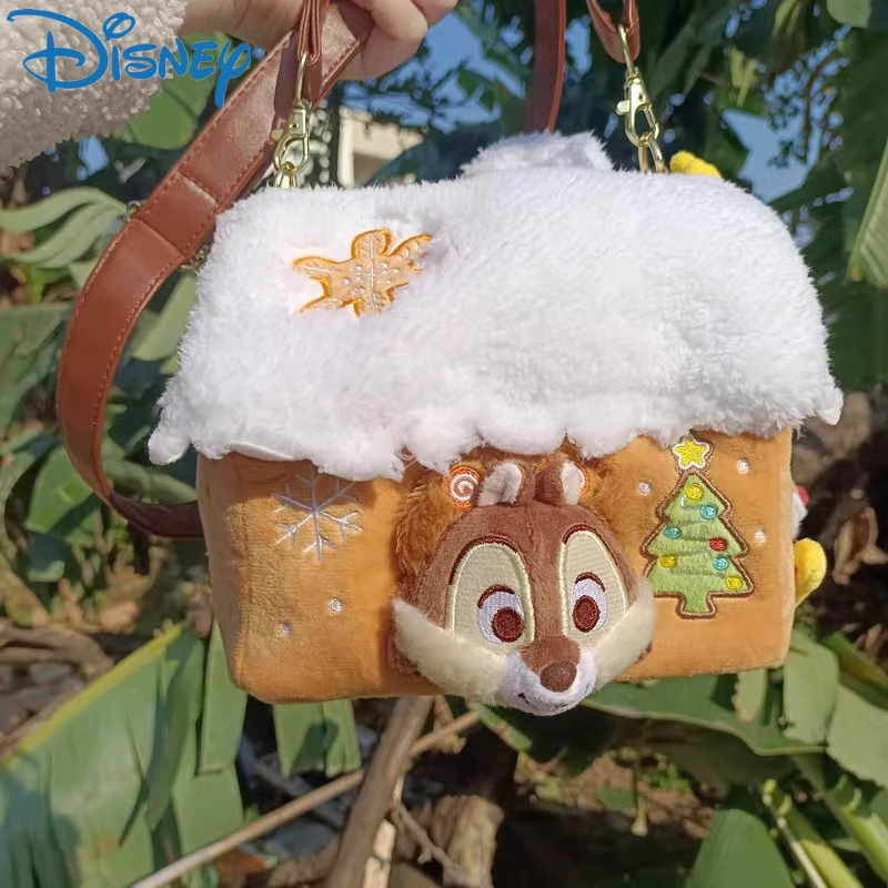 Disney New Chip 'n' Dale Cute Plush Bag Gingerbread House Kawaii Plush Christmas Skew Straddle One Shoulder Cartoon Bag Gifts