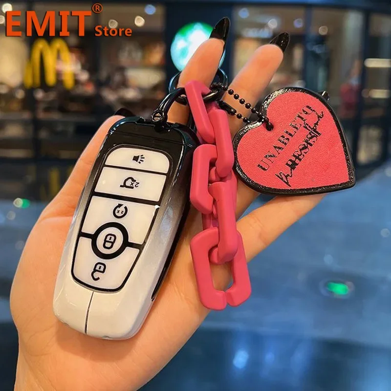 for Ford Mustang Mach-e 2024 for Wild Horse Electric Horse Car Key Case Remote Cover Shell Keychain Holder Fob Accessories