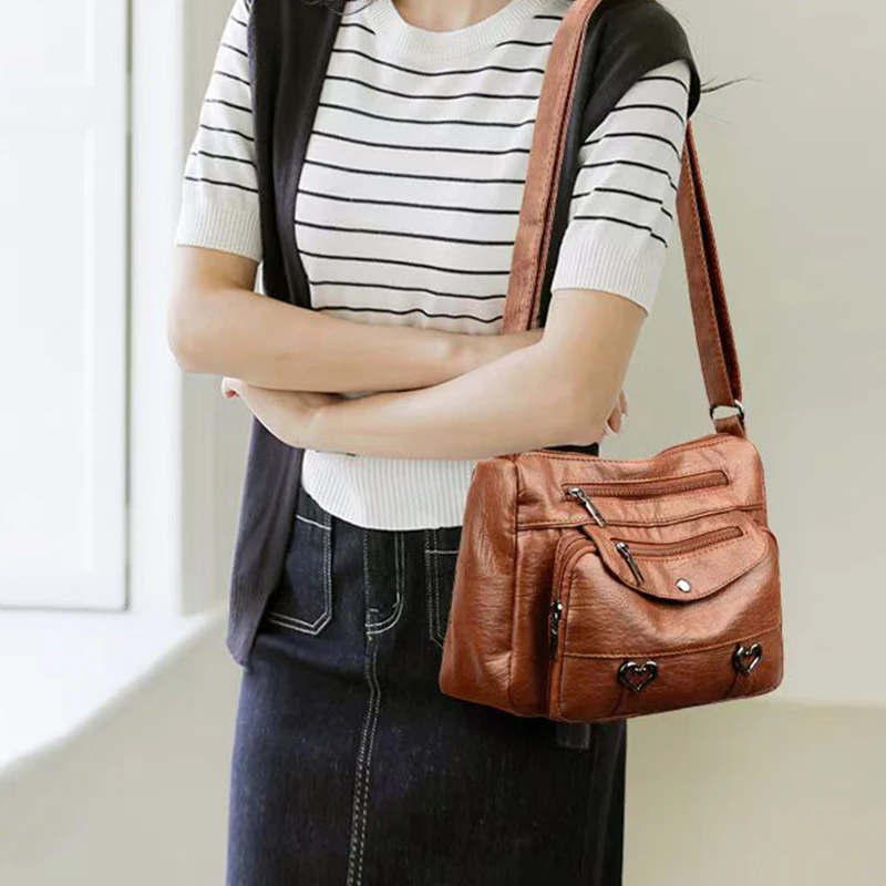 Fashion Women's Multi-color Faux Leather Shoulder Bag with Heart Details for Daily Outings Commute Stylish Multi-pocket Bag