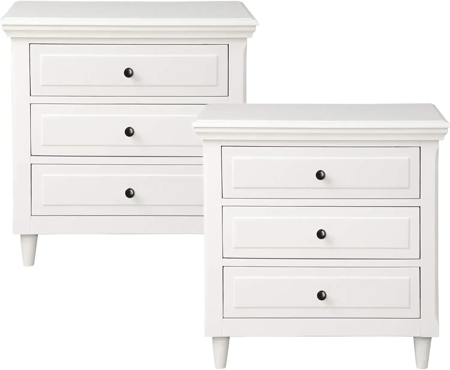 3 Drawer Wood Nightstand Set of 2, White Wood Bedside Table,3 Drawers Dresser Side End Table Cabinet Drawers Chest