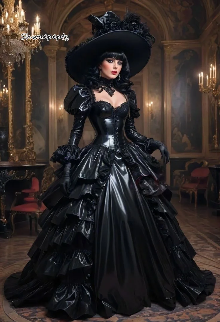 

Готическое черное платье для выпускного вечера из искусственной кожи с длинными рукавами и оборками, винтажный викторианский маскарадный костюм, женское вечернее платье по индивидуальному заказу