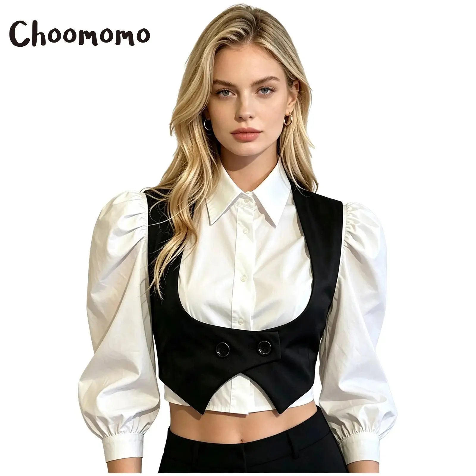 Women Asymmetrical Formal Suit Vest Lady Sleeveless Button Waistcoat Tops for Office Business Halloween Party Stage Performance
